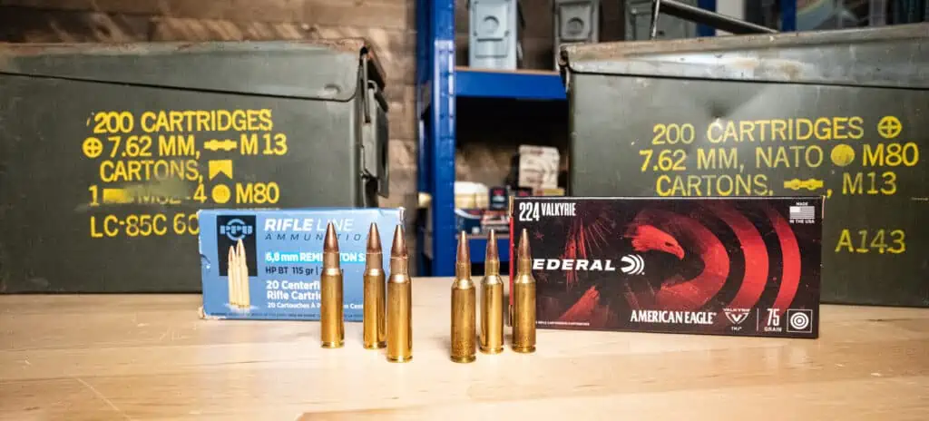 6.8 SPC ammo next to 224 Valkyrie ammo