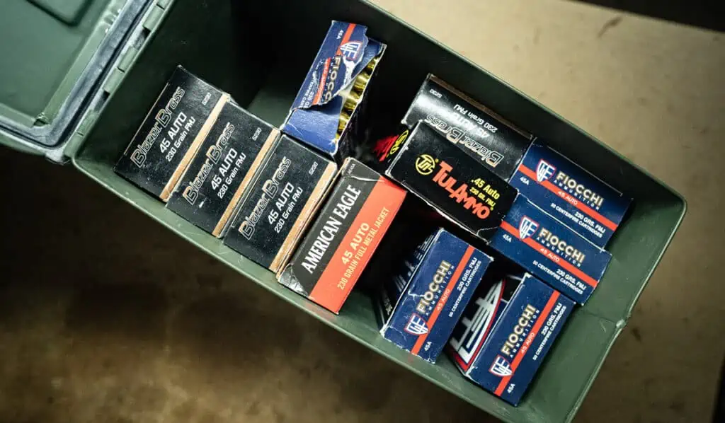 45 ACP ammo in an ammo can