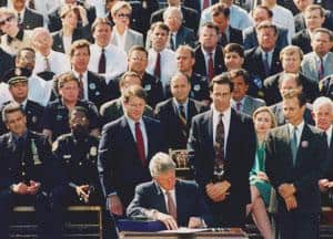 Clinton signs 1994 assault weapons ban President Clinton signing the 1994 assault weapons ban