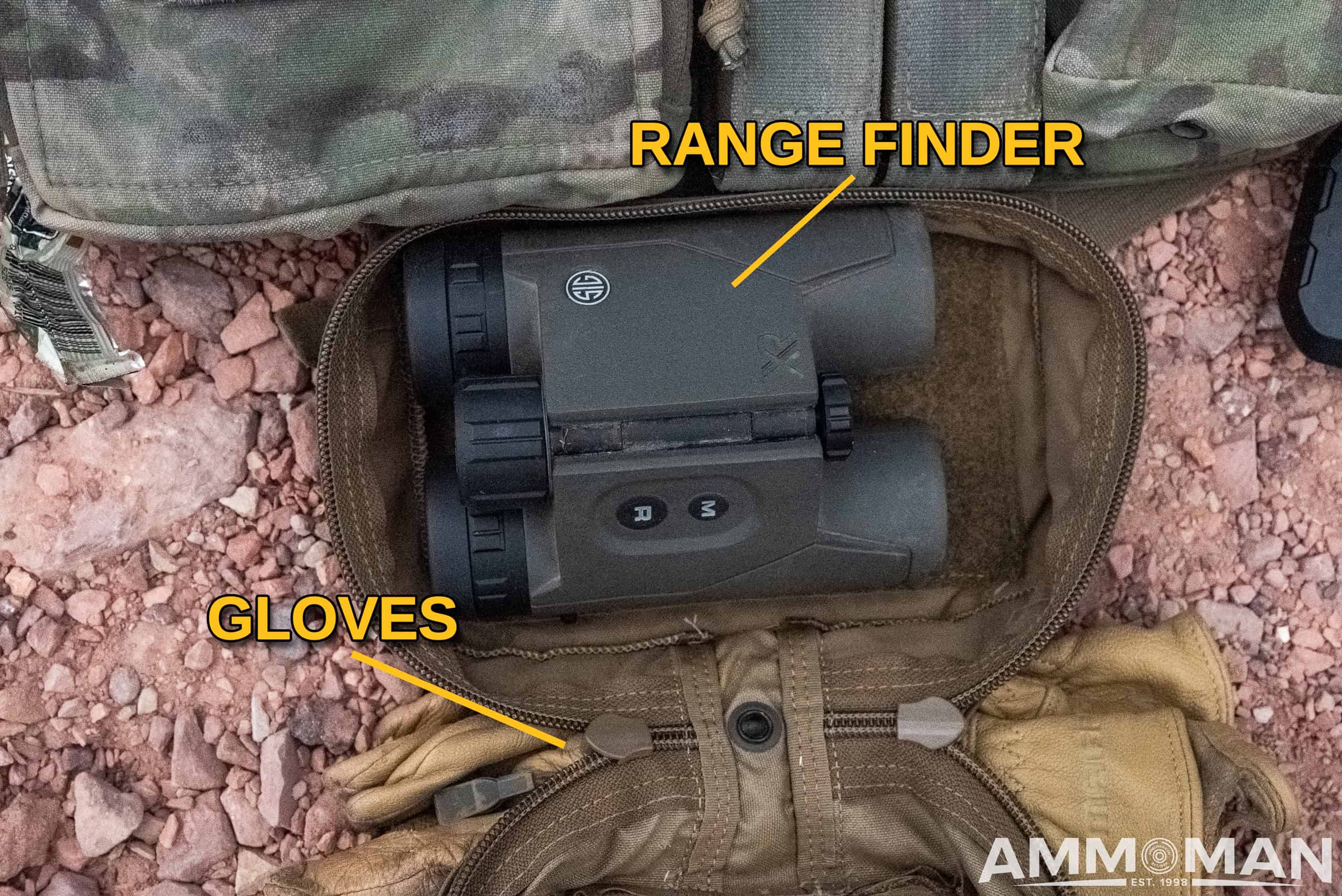 Range finder sitting in pouch