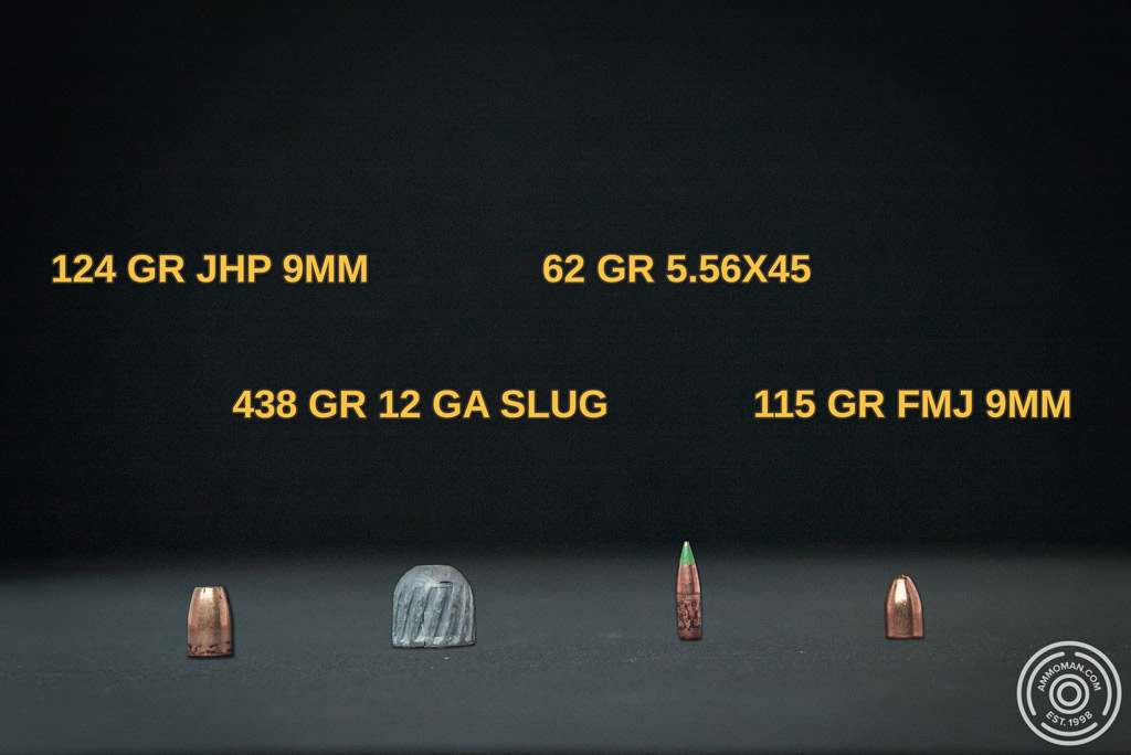 Different grain weights for different calibers.