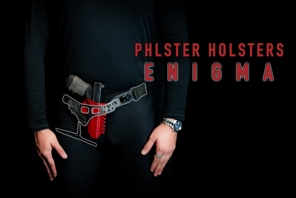 Wearing the Phlster Enigma holster system. Phlster Enigma holster system.