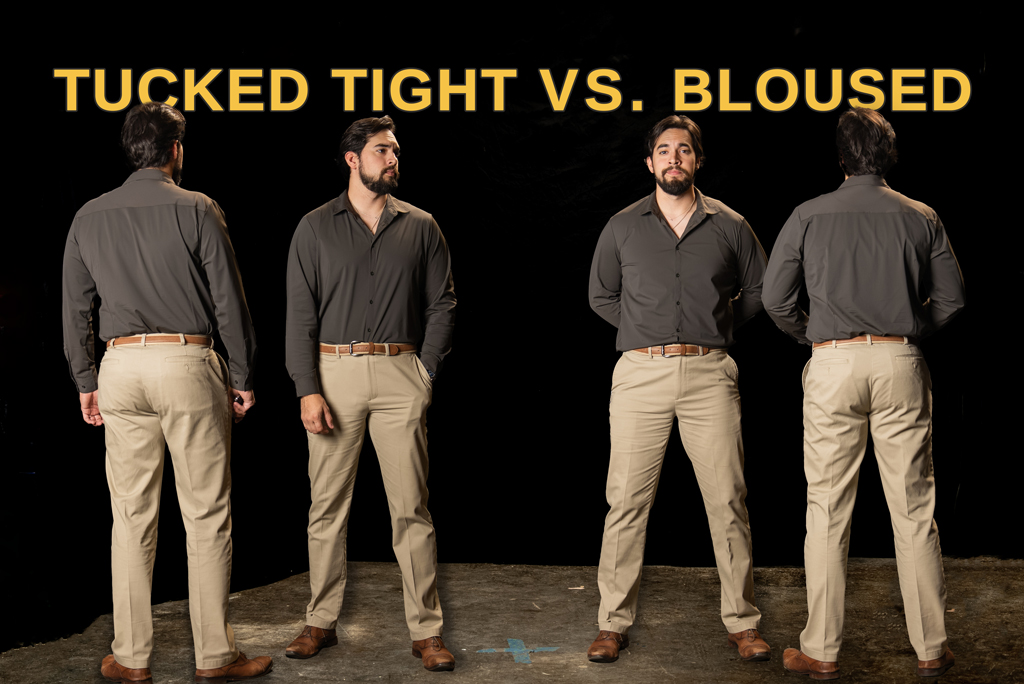 Showcasing how to carry with a tucked shirt.