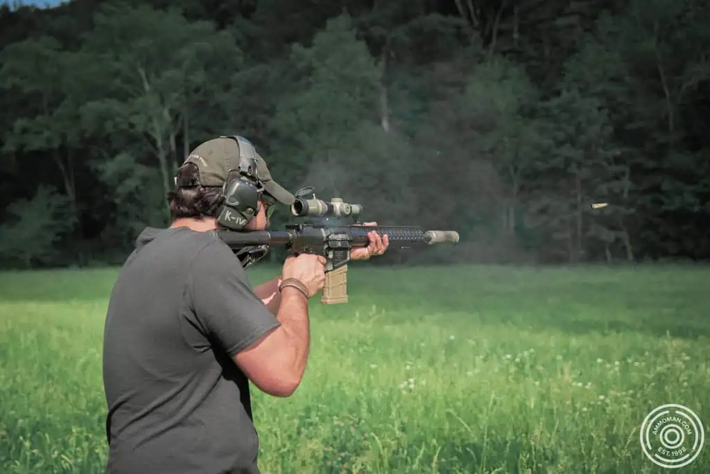 .308 AR10 recoil with a lightweight titanium suppressor.