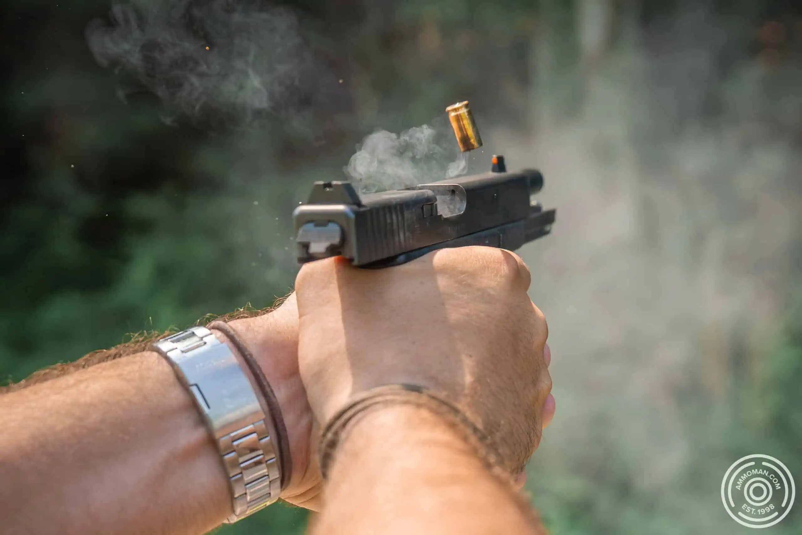 9mm casing ejecting from pistol