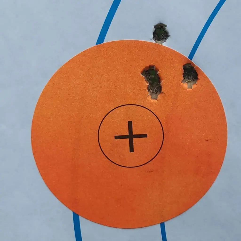 Hornady Varmint ammo group in a paper target