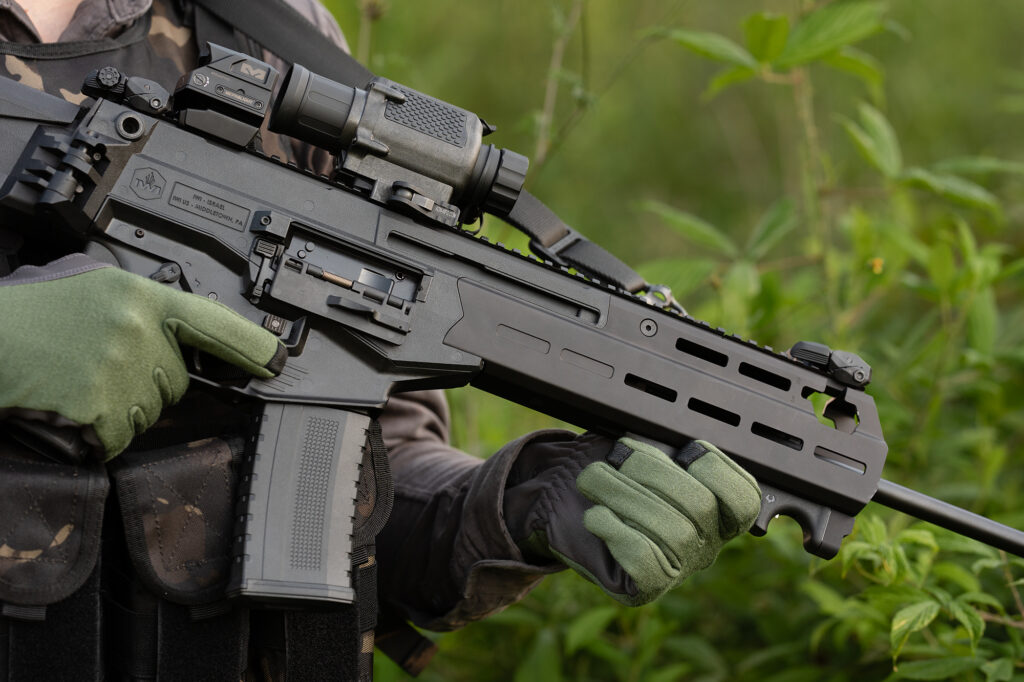 An IWI Carmel rifle with Armasight 640 jockey clip-on thermal An IWI Carmel rifle with Armasight 640 jockey clip-on thermal