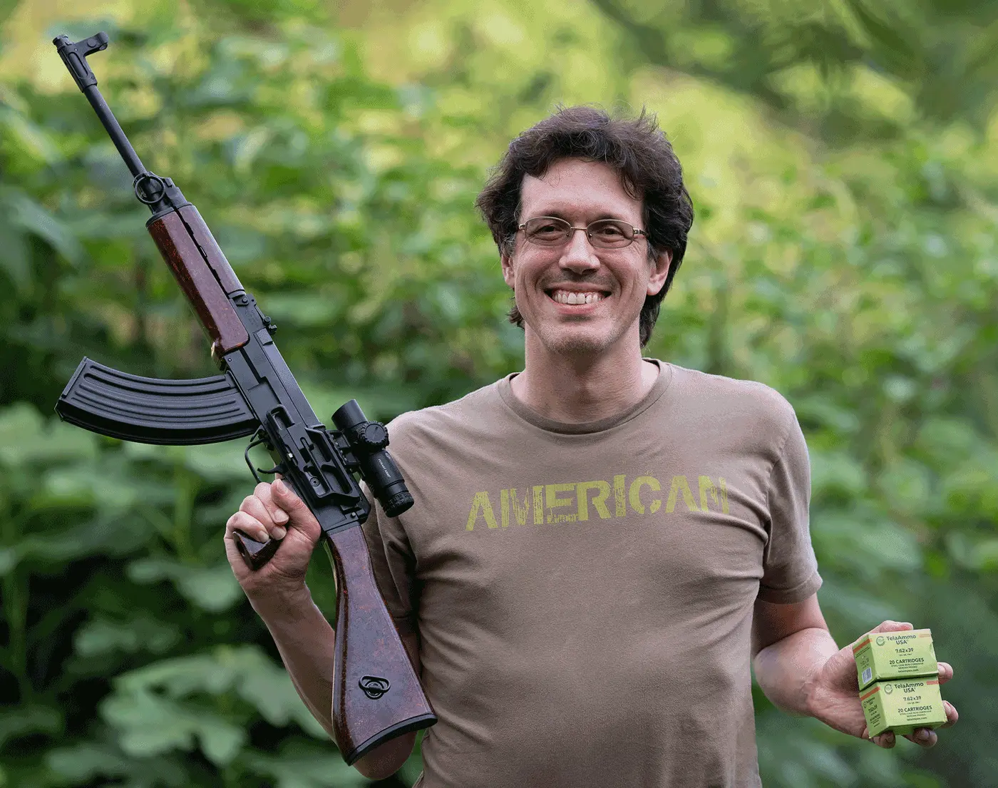 Oleg, the author, at the range with Tela ammo and an AK-47 used in testing