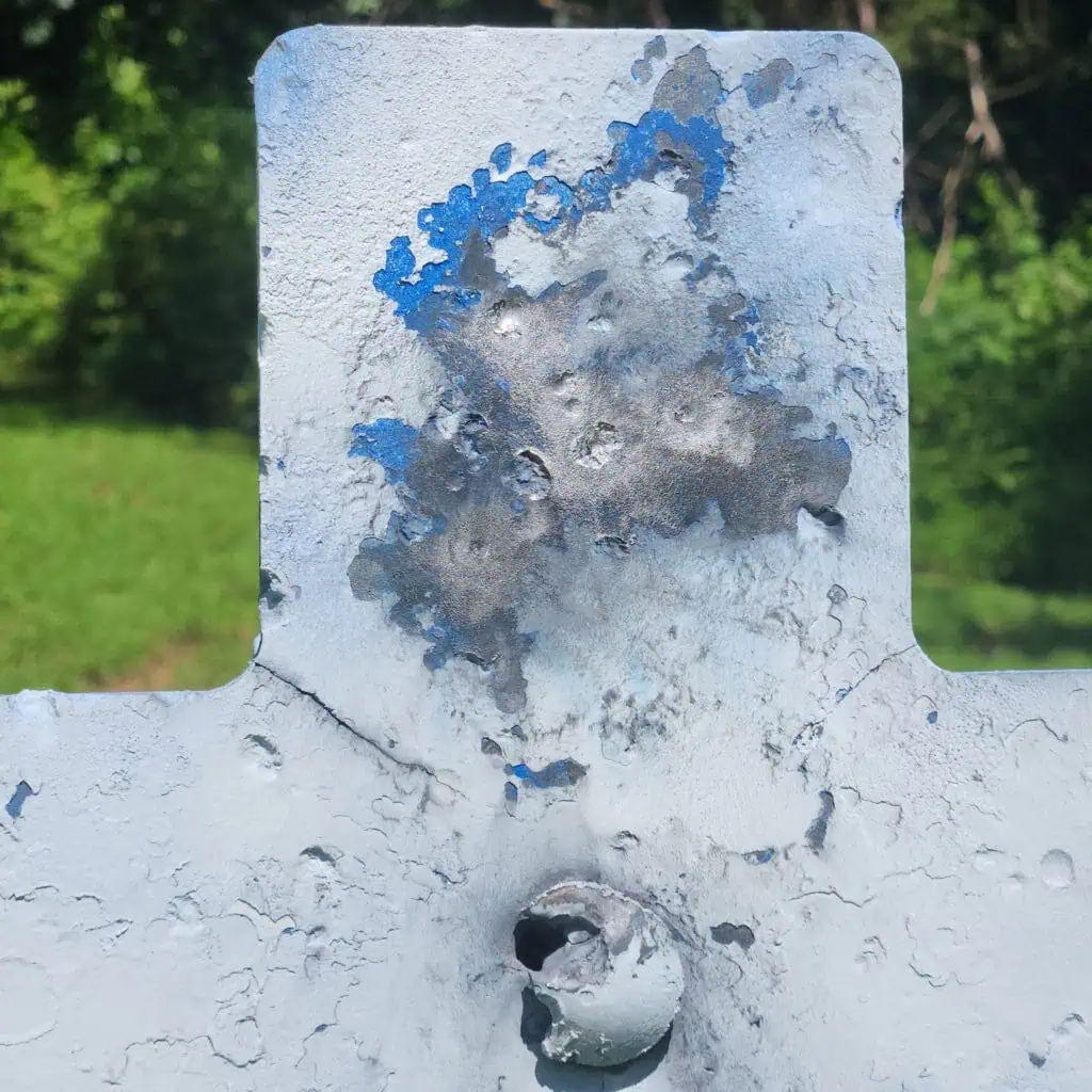 A steel target we used as part of our 224 Valkyrie ammo testing