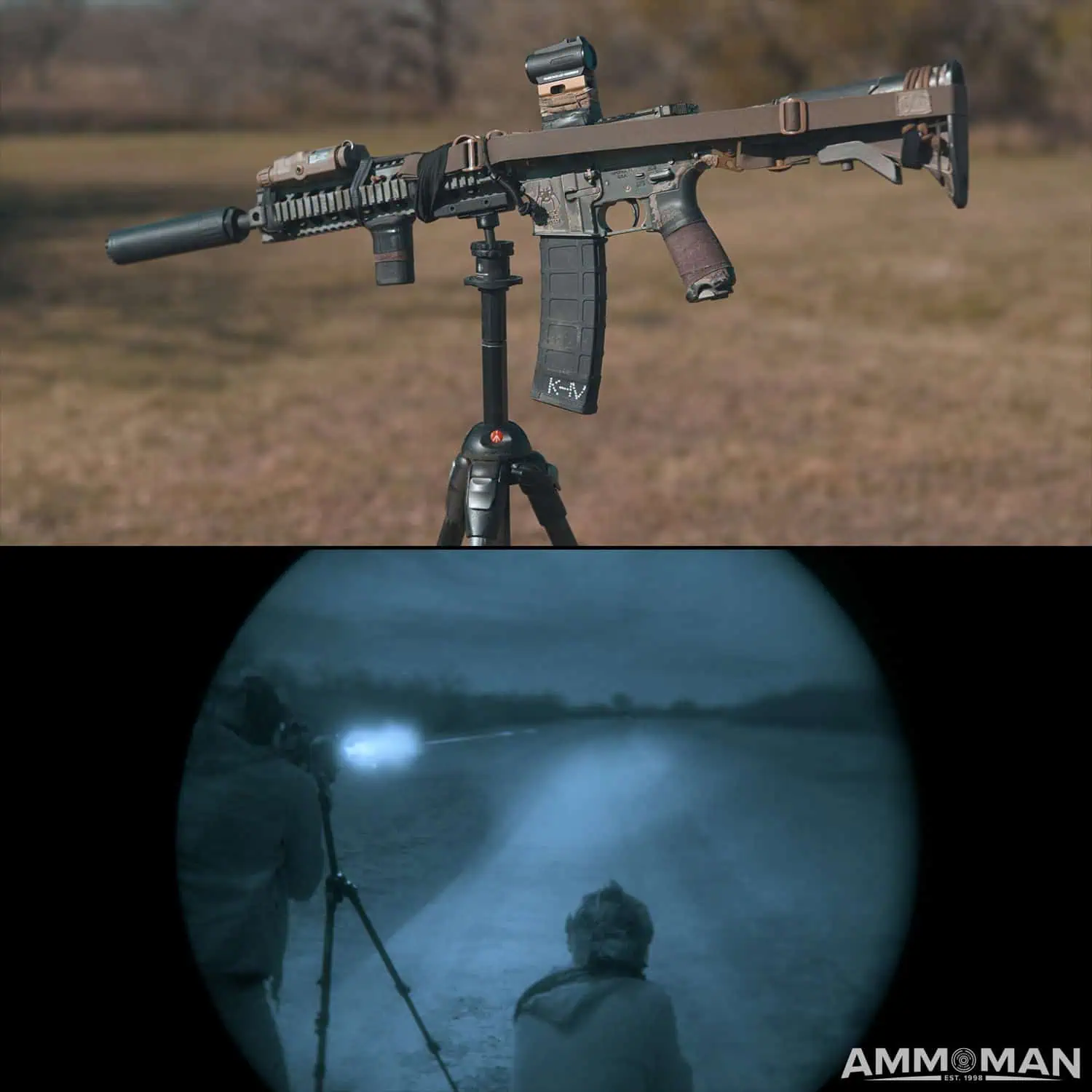 Rifle mounted on a tripod