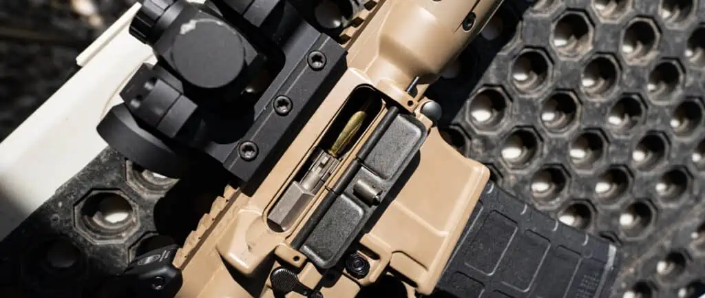 AR-15 rifle with 5.56 ammo in the chamber
