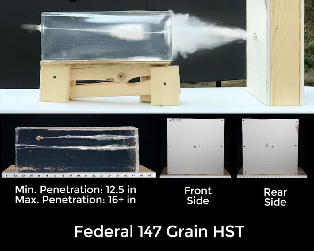 Firing Federal 9mm 147 grain HST ammo into ballistic gel