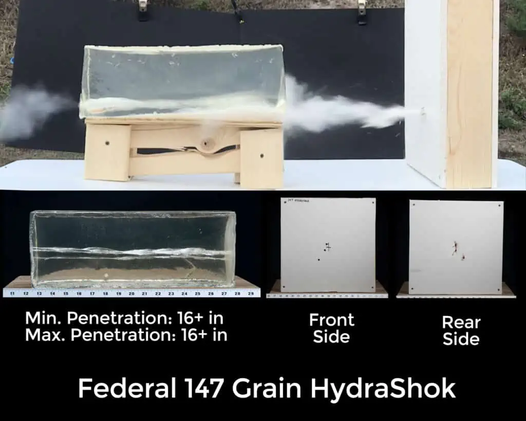 Firing Federal 147 grain 9mm Hydrashok ammo into ballistic gelatin