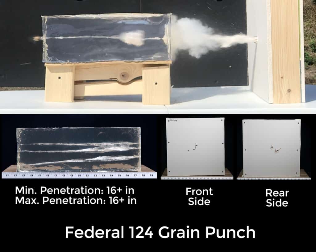 Shooting Federal 124 grain Punch into ballistic gelatin