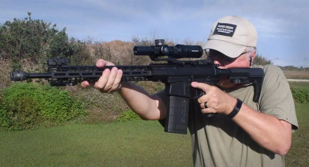 The author demonstrating how to hold a rifle