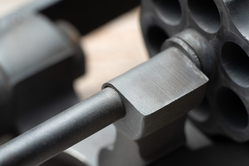 A close up of the Smith & Wesson Model 10's locking wedge