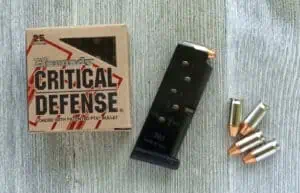 Ammo for Pocket pistols on a table with magazine
