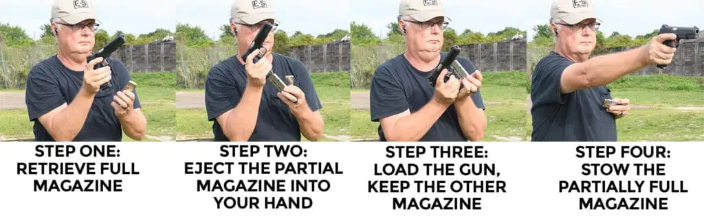 Performing a tactical reload with a pistol