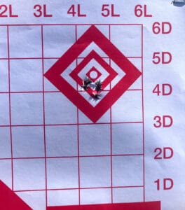 A group of hits on target demonstrating 1-MOA accuracy.